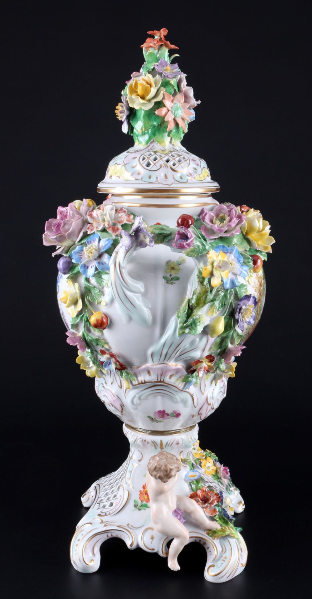 Potschappel Dresden large lidded potpourri vase with romantic figure scenery, Potpourri-Vase, - Image 4 of 8