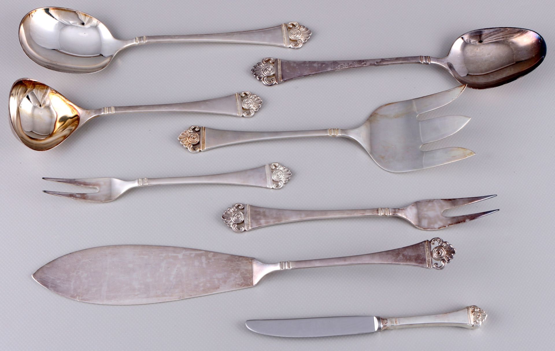 Robbe and Berking Rose Pattern 800 silver extensive cutlery for 9 persons, umfangreiches Menübesteck - Image 7 of 9