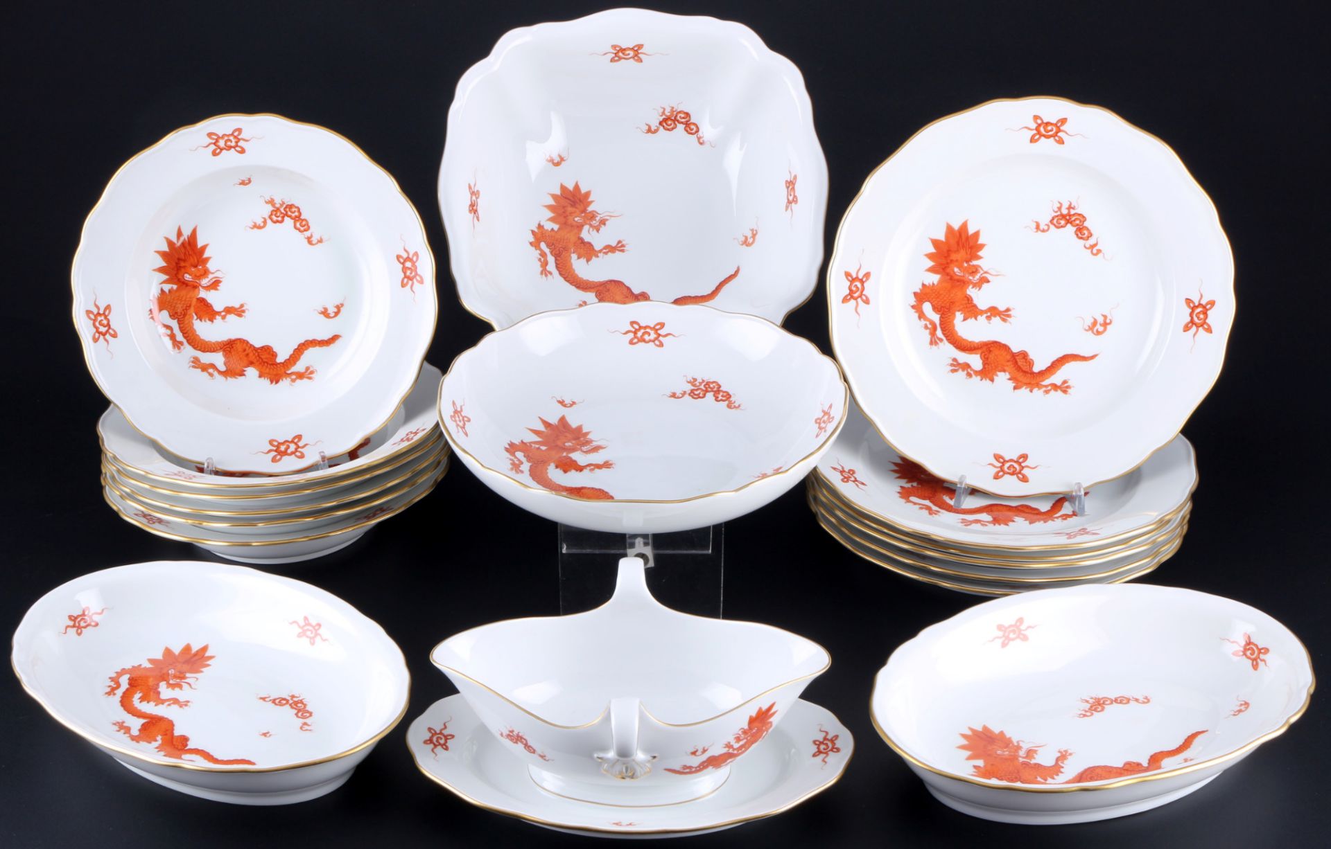 Meissen Roter Ming Drache Speiseservice für 6 Personen, dinner service for 6 pers.,