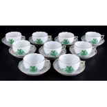 Herend Apponyi Vert 9 Teetassen, tea cups with saucers,
