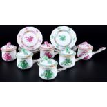 Herend Apponyi Purpur / Grün 6 Schokoladentassen mit 6 Desserttellern, lidded chocolate cups with d