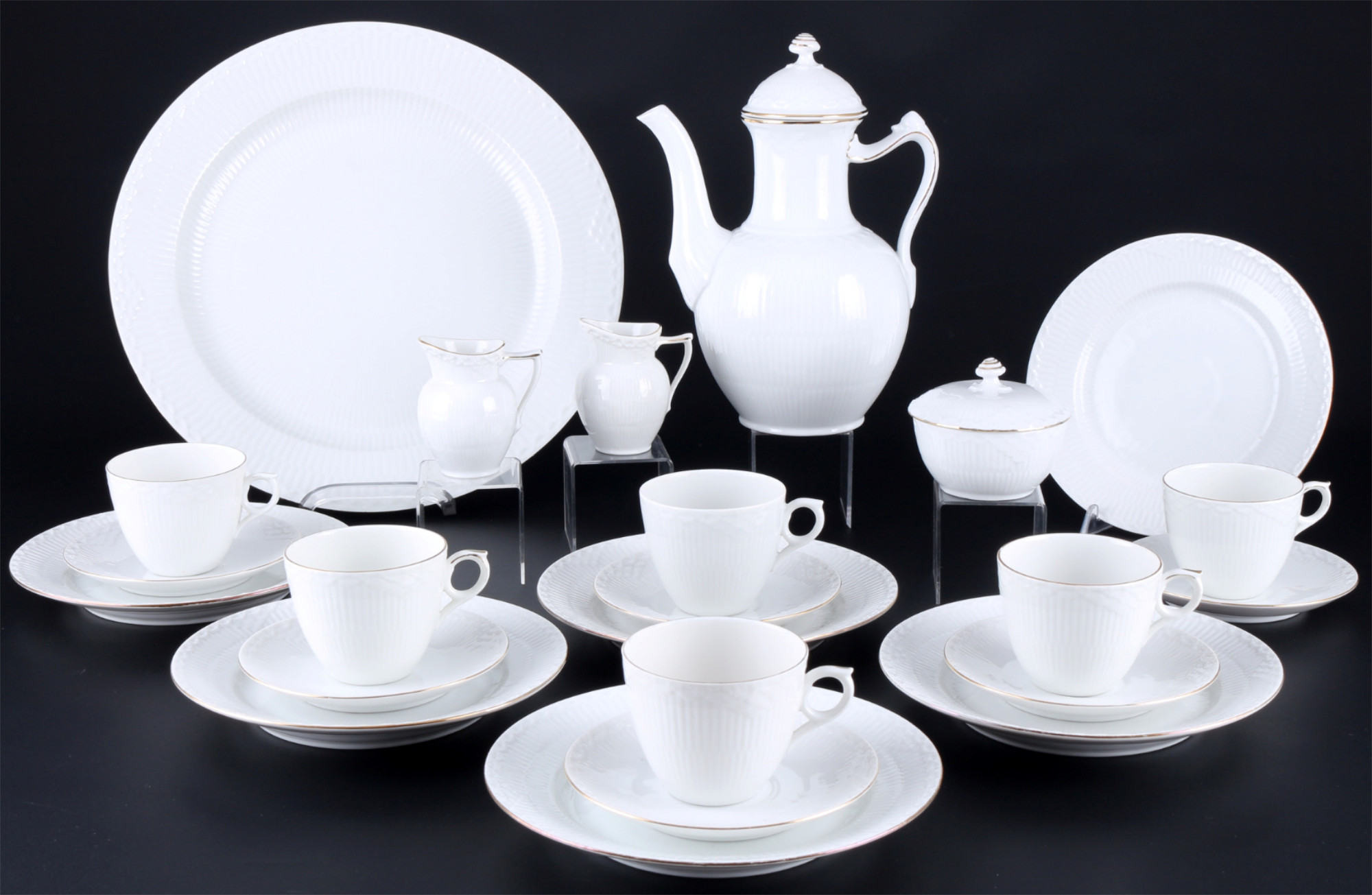 Royal Copenhagen Ripped White coffee service for 6 persons, Kaffeeservice für 6 Personen,