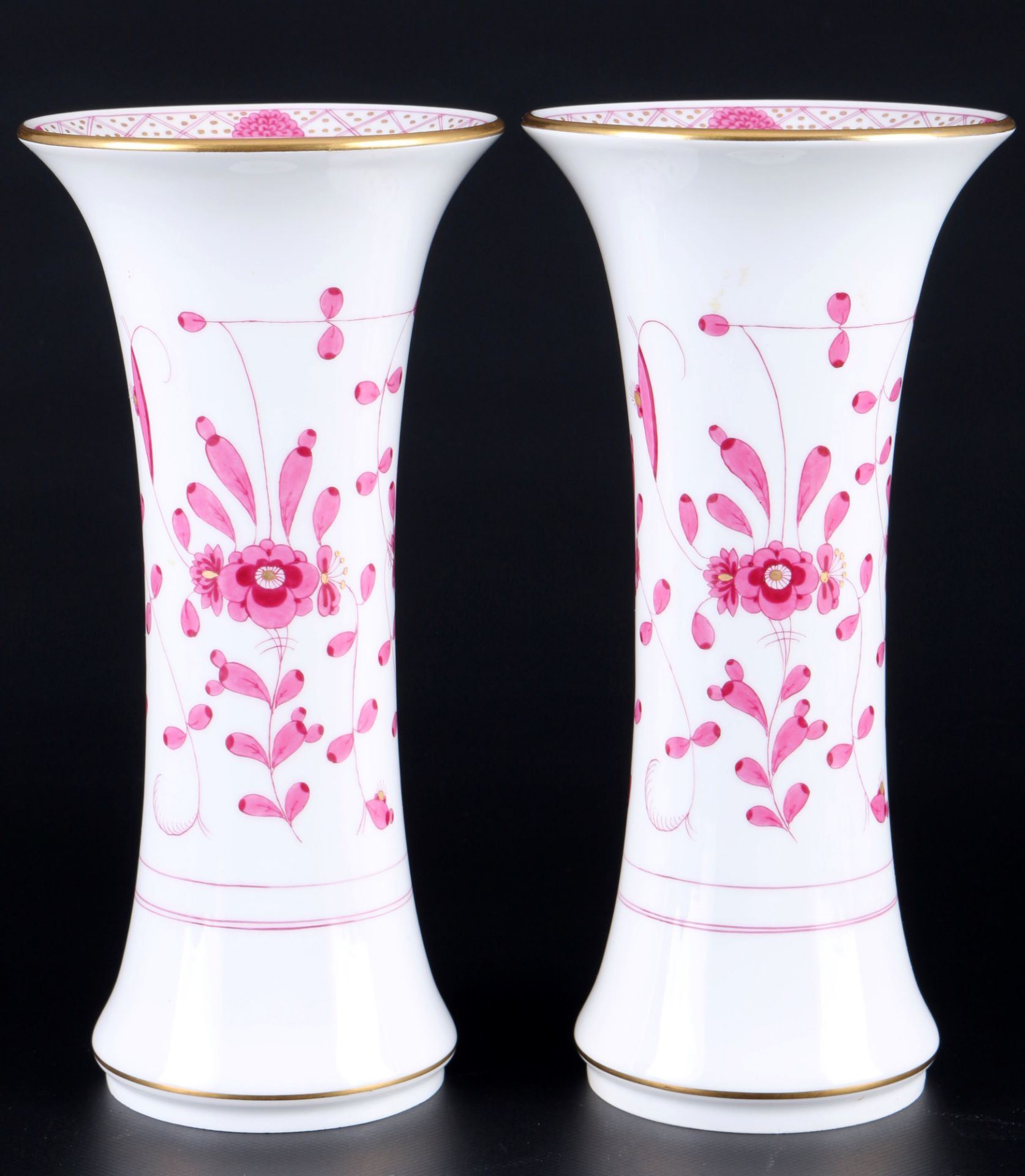 Meissen Indisch Purpur Paar große Trompetenvasen 1.Wahl, pair of large splendor vases 1st choice,