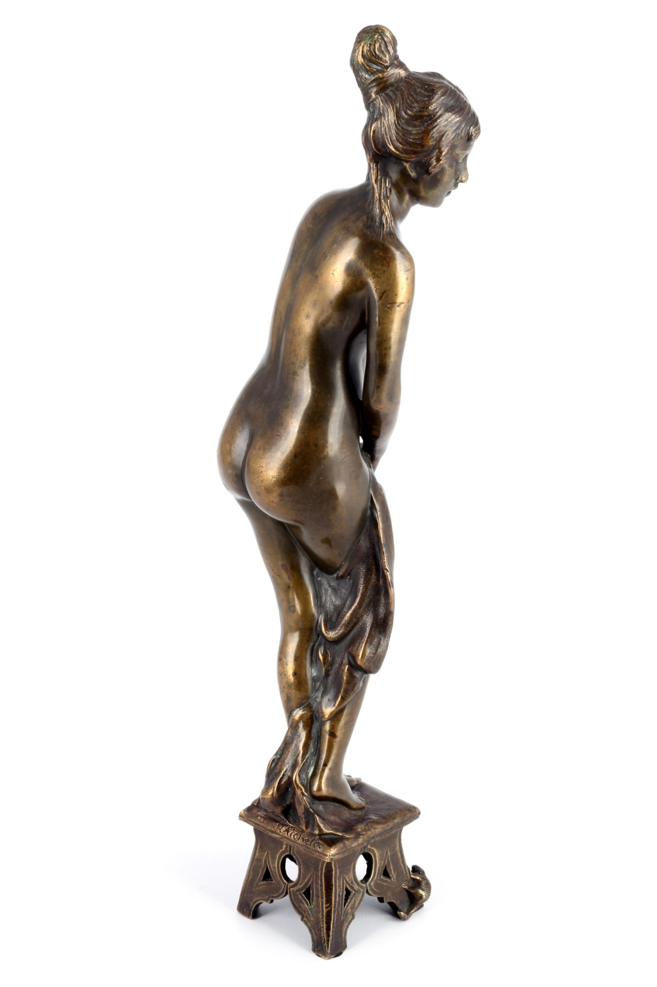Paul Aichele (1859-1920) bronze female nude act on stool, Bronze weiblicher Akt auf Hocker, - Image 4 of 5