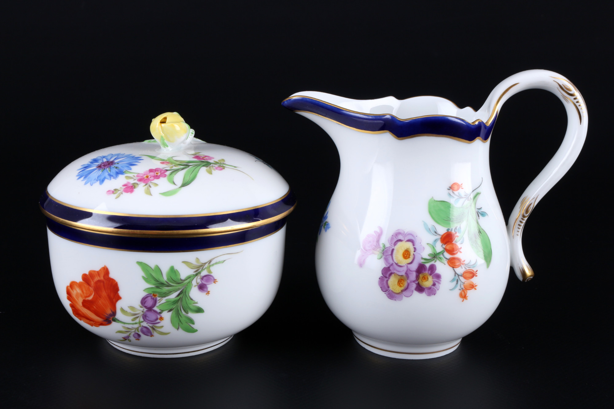 Meissen Flowers with Royal Blue Rim coffee service for 6 persons, Kaffeeservice für 6 Personen, - Image 5 of 6