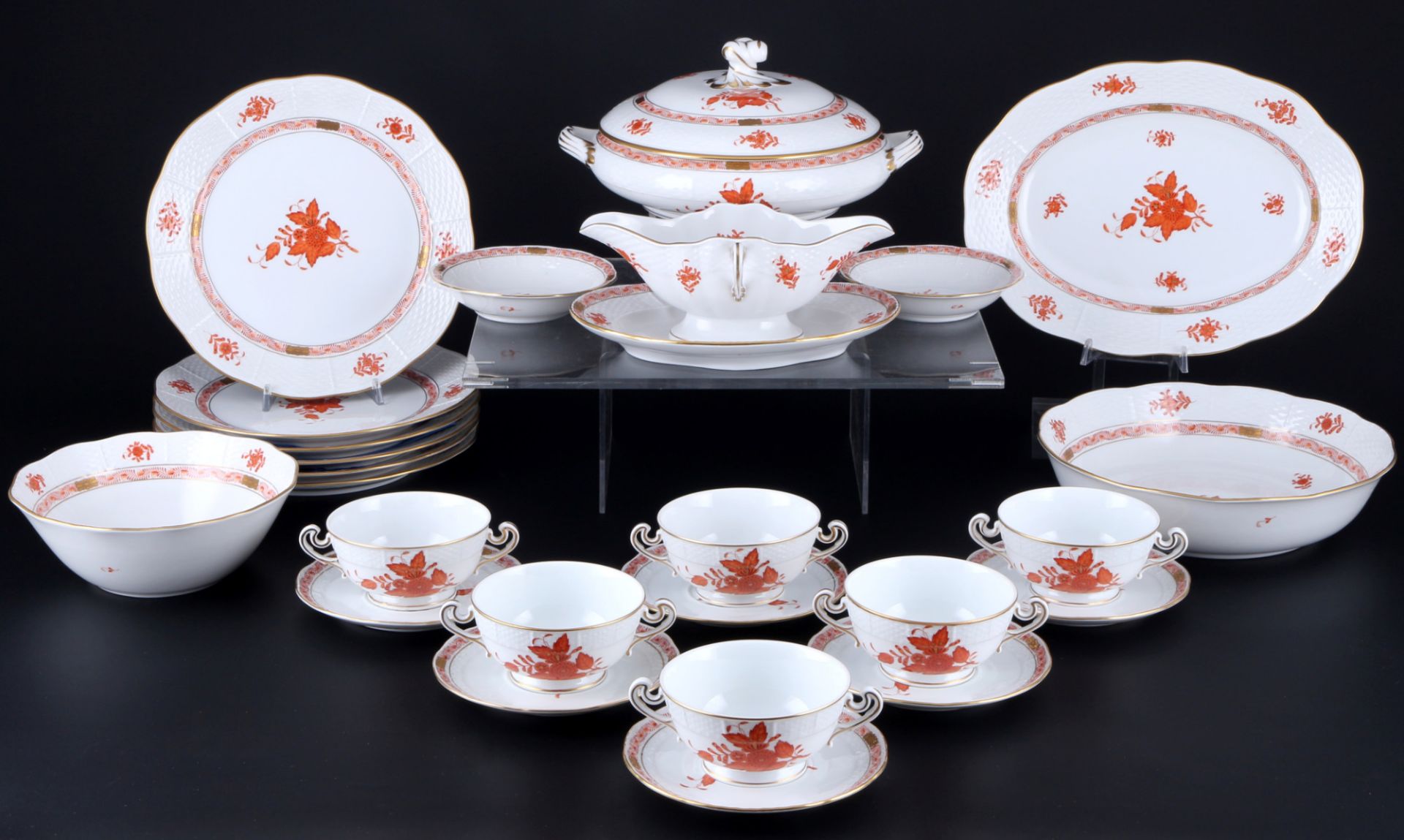 Herend Apponyi Orange dinner service for 6 persons, Speiseservice für 6 Personen,