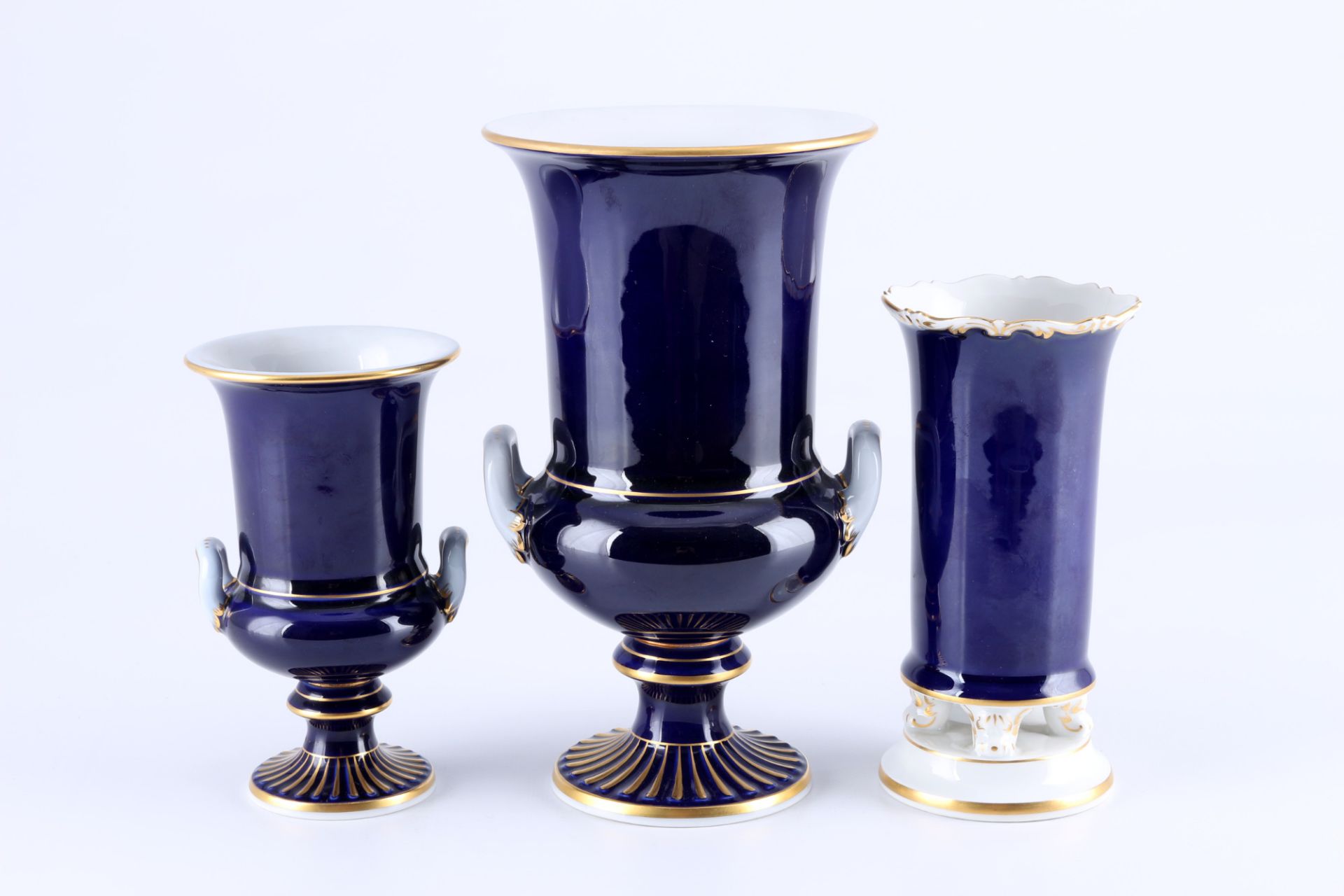 Meissen Blumenbukett kobaltblau 3 Prunkvasen, splendor vases royal blue, - Bild 5 aus 6