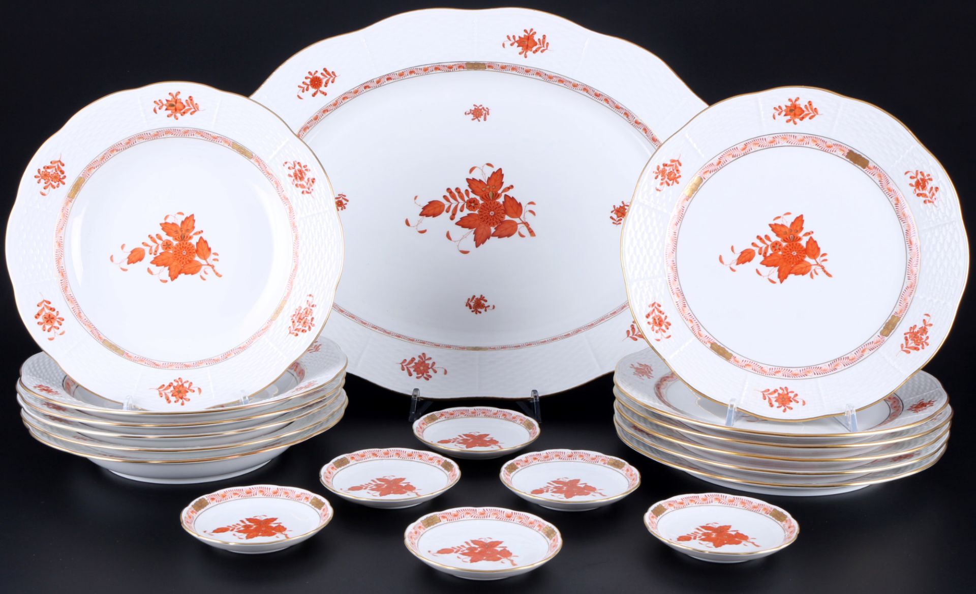 Herend Apponyi Orange dinner set for 6 persons, Speiseset für 6 Personen,