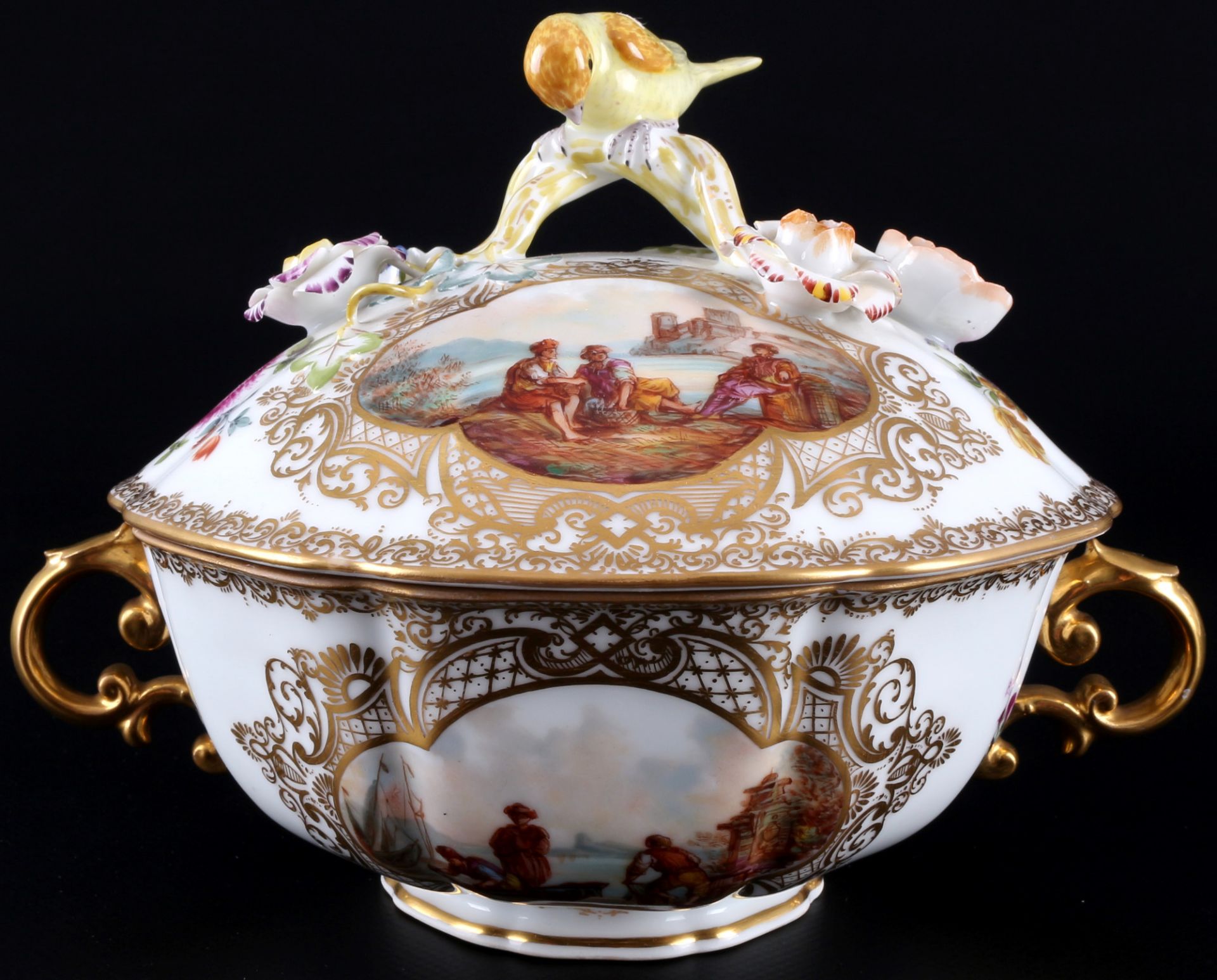 Augustus Rex Kauffahrtei- und Figurenszenen Deckeltopf mit Schale, lidded tureen with bowl, - Bild 3 aus 7