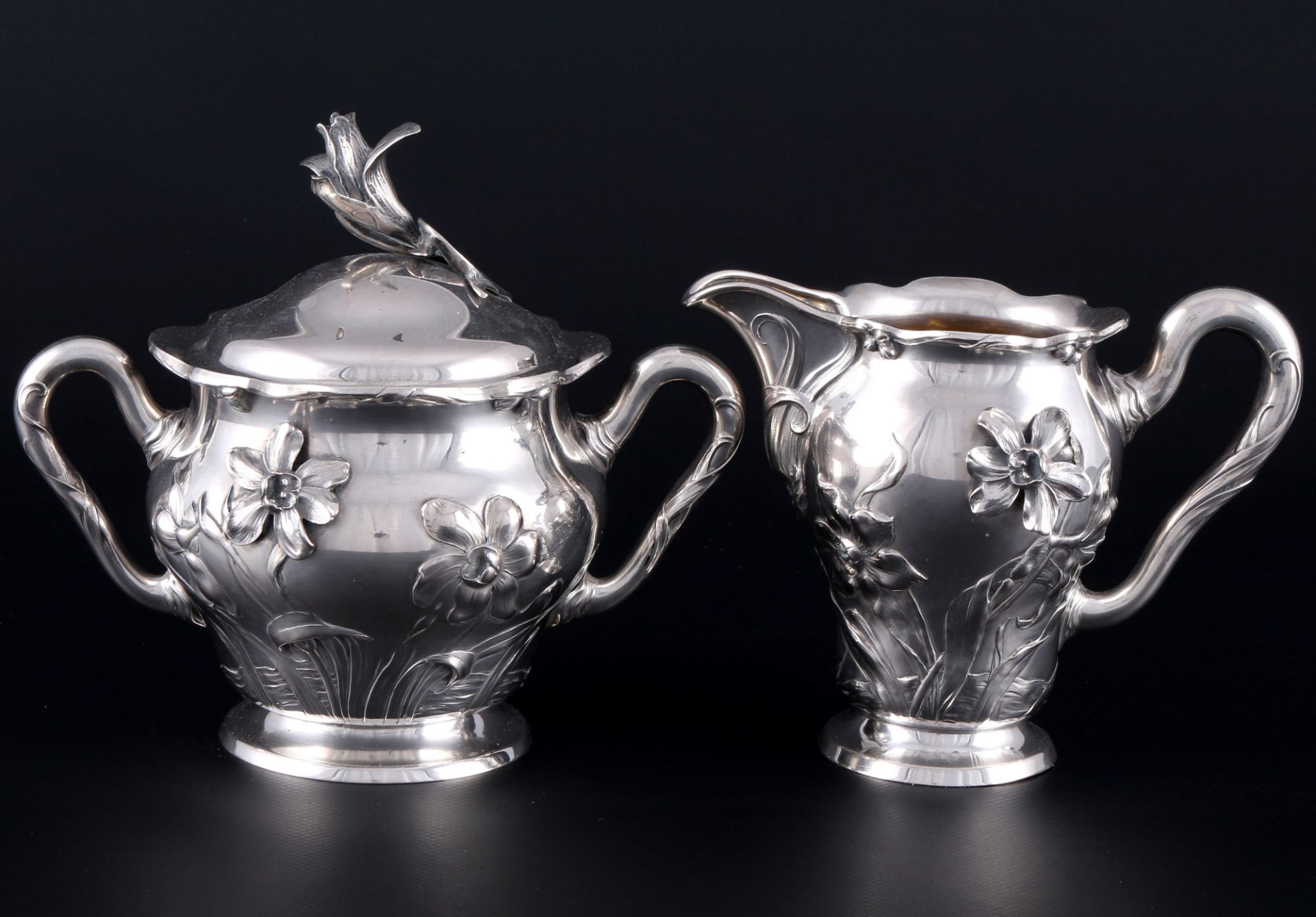 Bruckmann 800 silver coffee tea set art nouveau, Silber Tee- und Kaffeekern Jugendstil, - Image 4 of 6