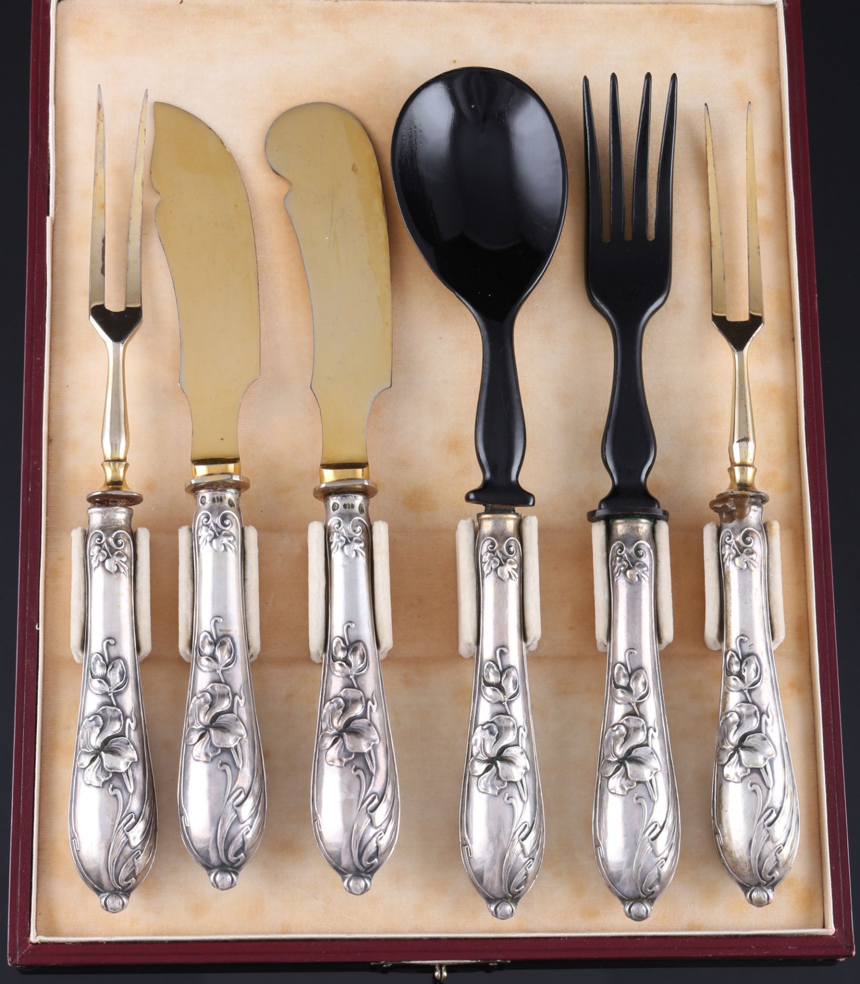 800 Silber 6-teiliges Vorlegebesteck Jugendstil, silver 6-piece serving cutlery art nouveau,