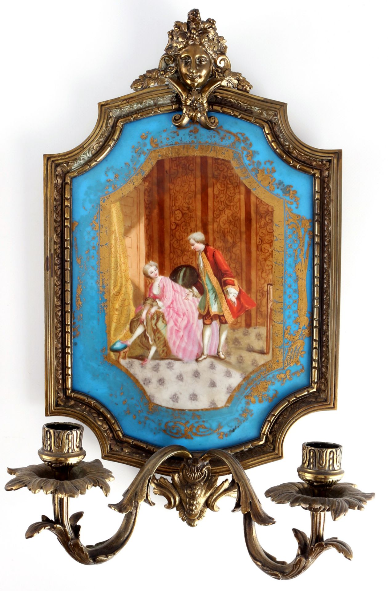 Pair of wall appliques with porcelain painting, France 19th century, Paar Wandappliken mit Porzellan - Image 3 of 5