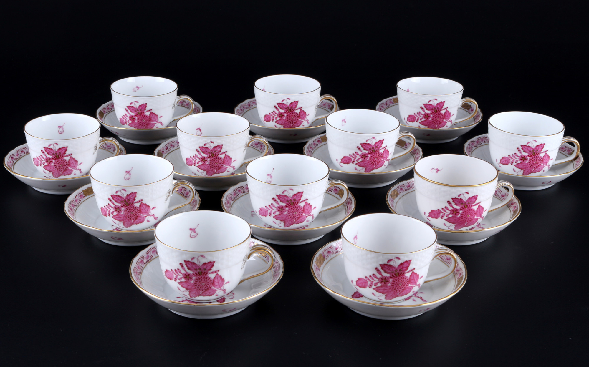 Herend Apponyi Purple 12 mocha coffee cups with saucers 1728, Mokkatassen,