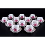 Herend Apponyi Purpur 12 Mokkatassen 1728, mocha coffee cups with saucers,