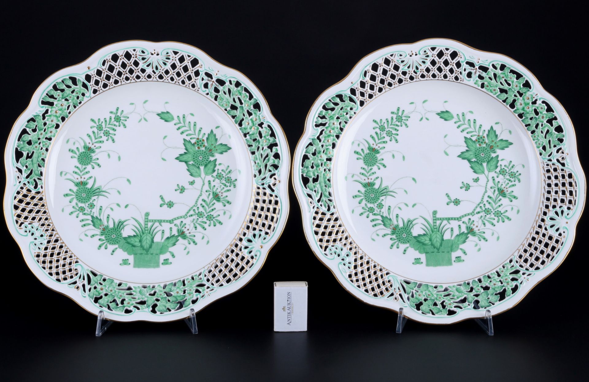 Herend Fleurs des Indes Vert 2 große Durchbruch-Teller 8402, large cutwork plates,