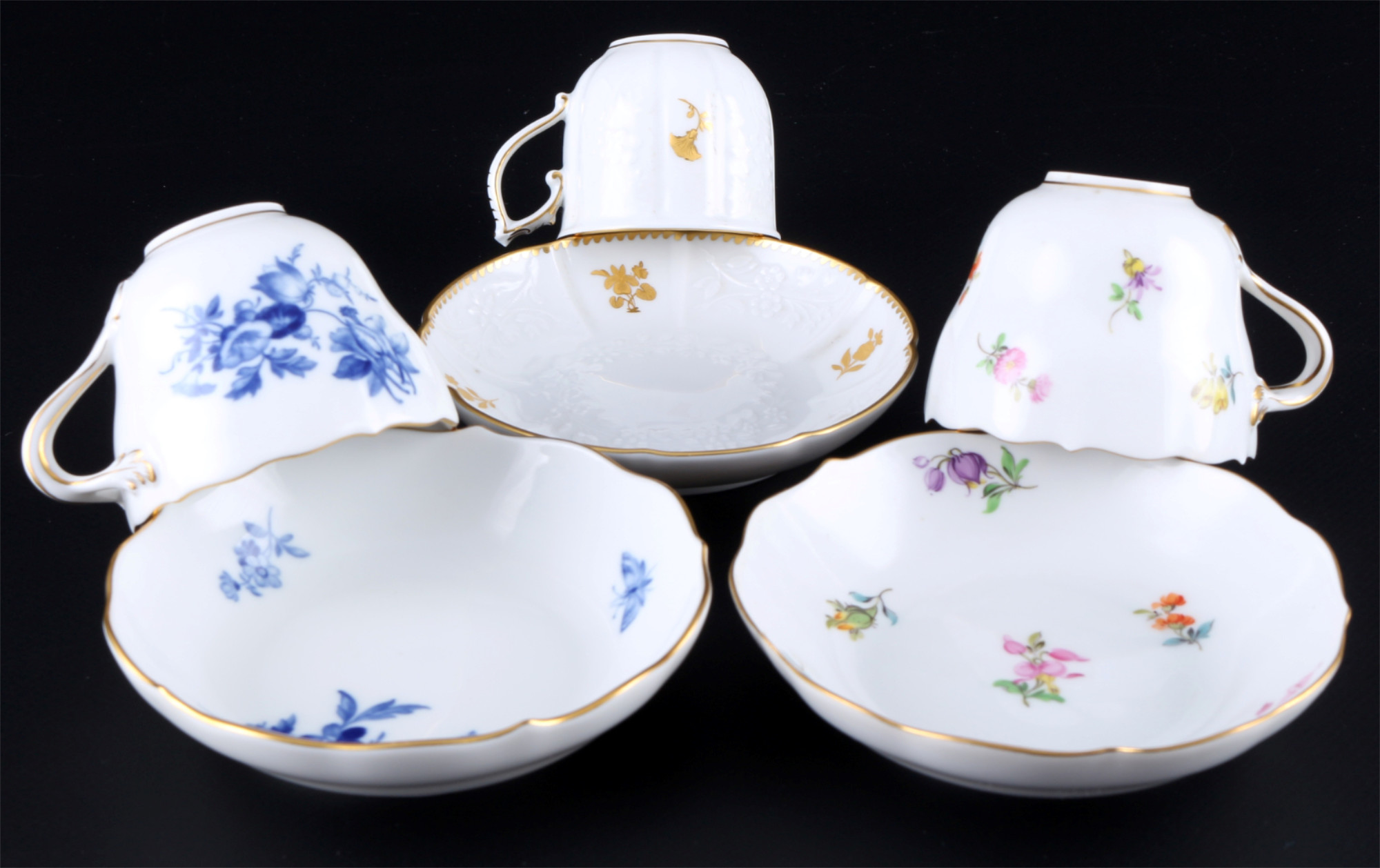 Meissen flowers 12 mocha coffee cups with saucers, Mokkatassen, diverse Blumendekore, - Image 2 of 6