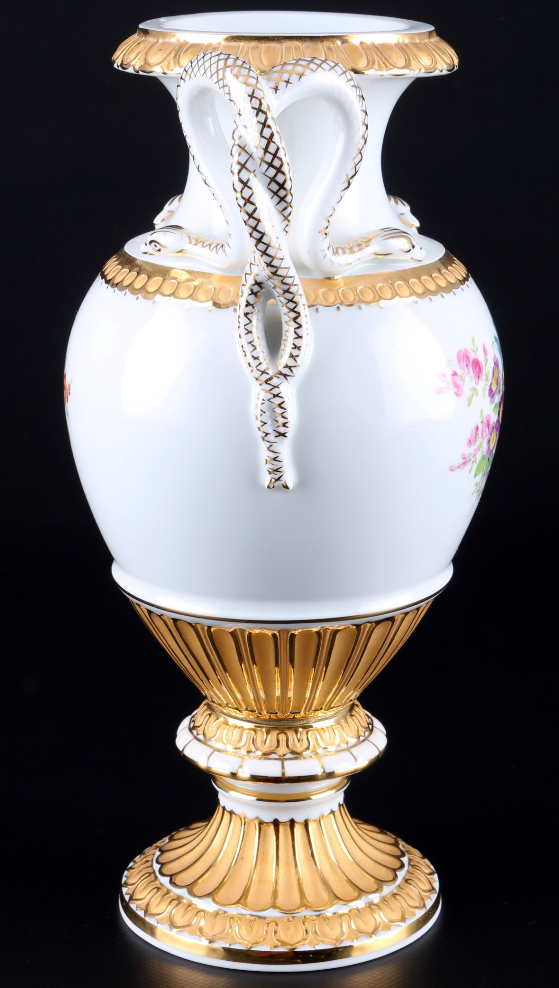 Meissen Flower Bouquet snake handle vase 1st choice, Schlangenhenkelvase 1.Wahl, - Image 4 of 5