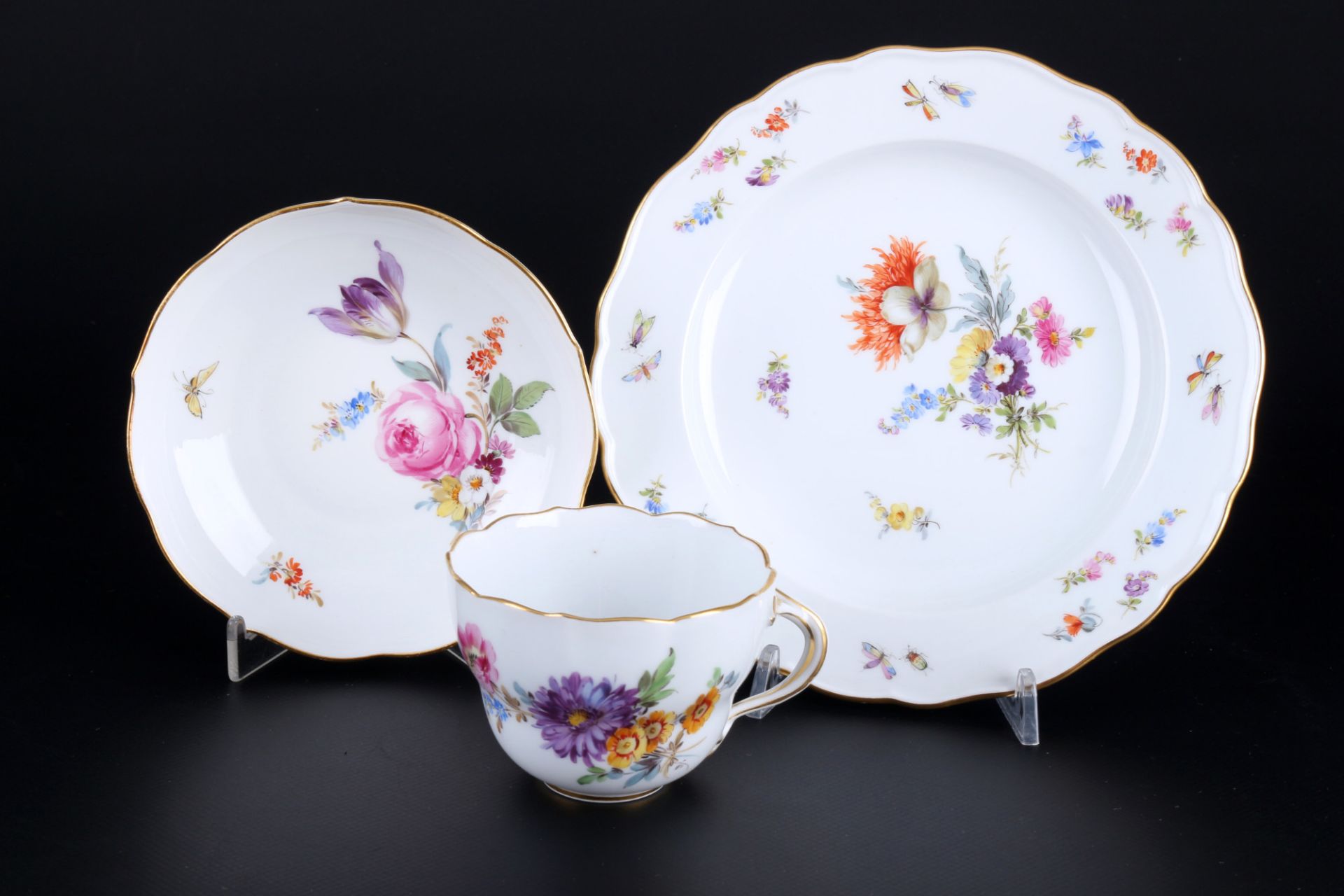 Meissen Blumenbukett 6 Kaffeegedecke 1.Wahl, Knaufmarke, coffee cups with plates 1st choice, - Bild 2 aus 4