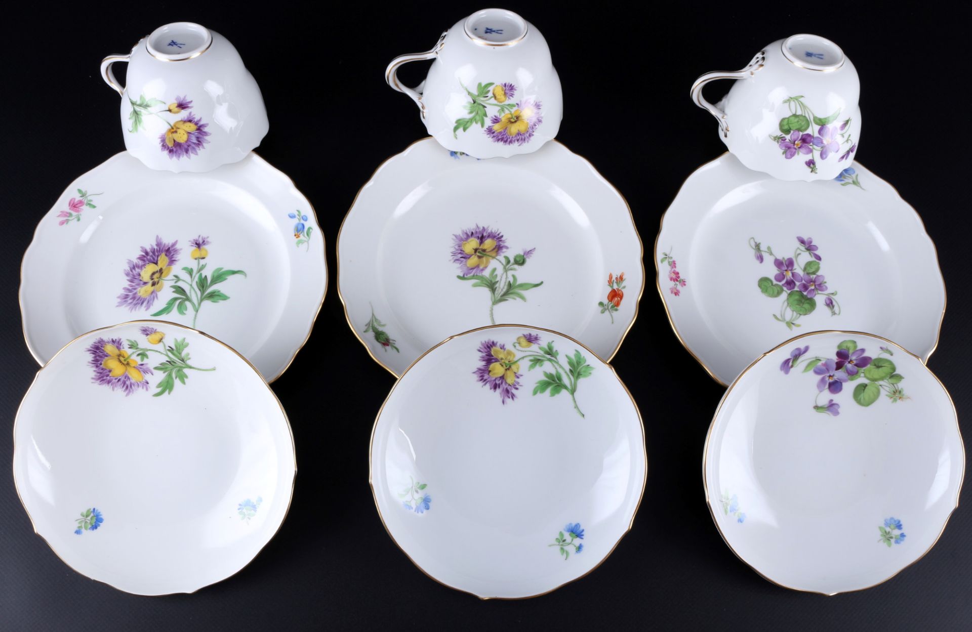 Meissen Flower 5 coffee cups with dessert plates, Kaffeegedecke, - Image 2 of 5