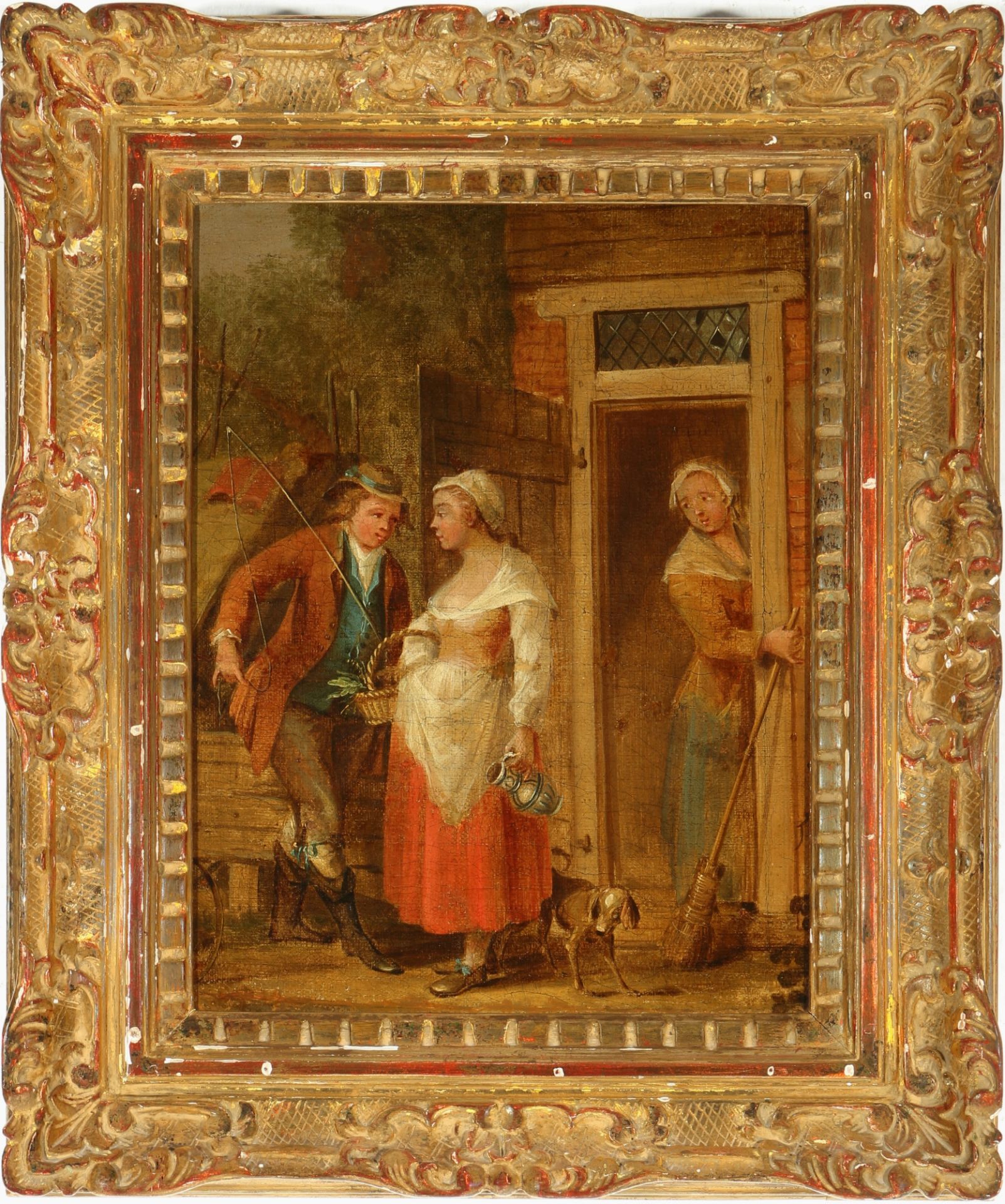 Altmeister 18. Jahrhundert Personen vor der Stube, old master 18th century people in front of the ro - Bild 2 aus 4