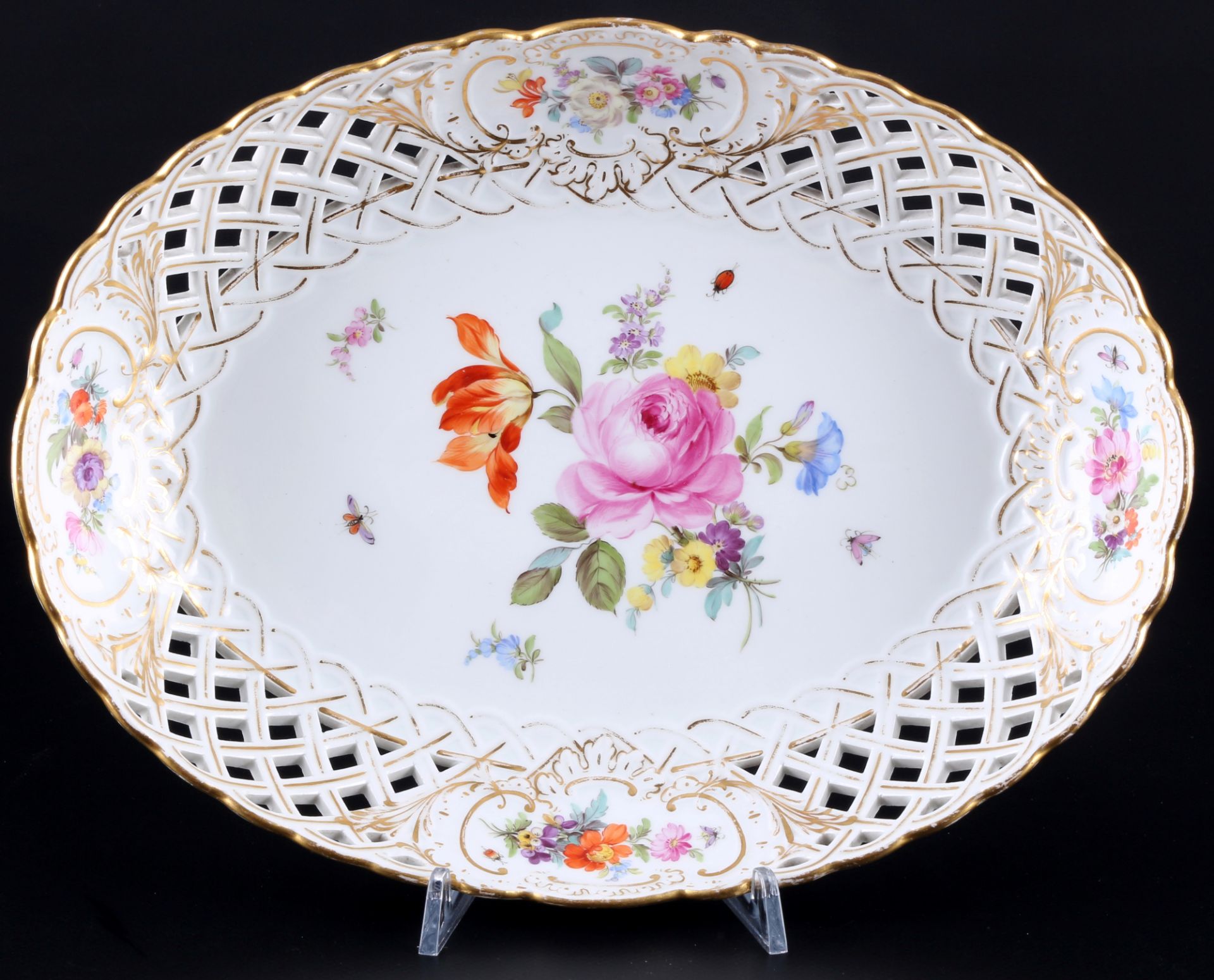 Meissen Blumenbukett große Durchbruchschale und Prunkkorb 1.Wahl, Knaufmarke, large cutwork bowl and - Bild 2 aus 7