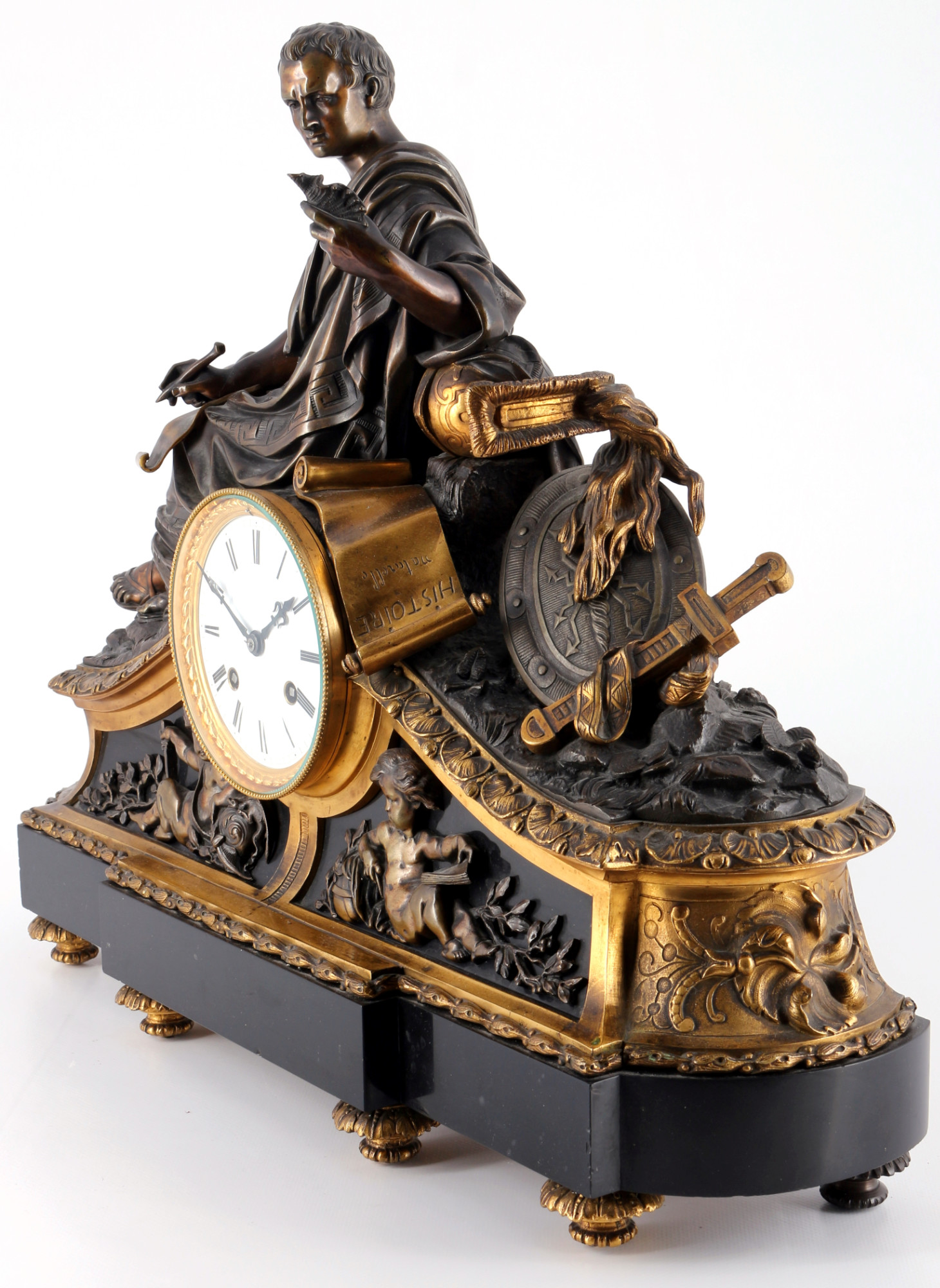 French bronze mantel clock, caesar, 19th century, Bronze Kaminuhr Frankreich 19. Jahrhundert, - Image 3 of 6