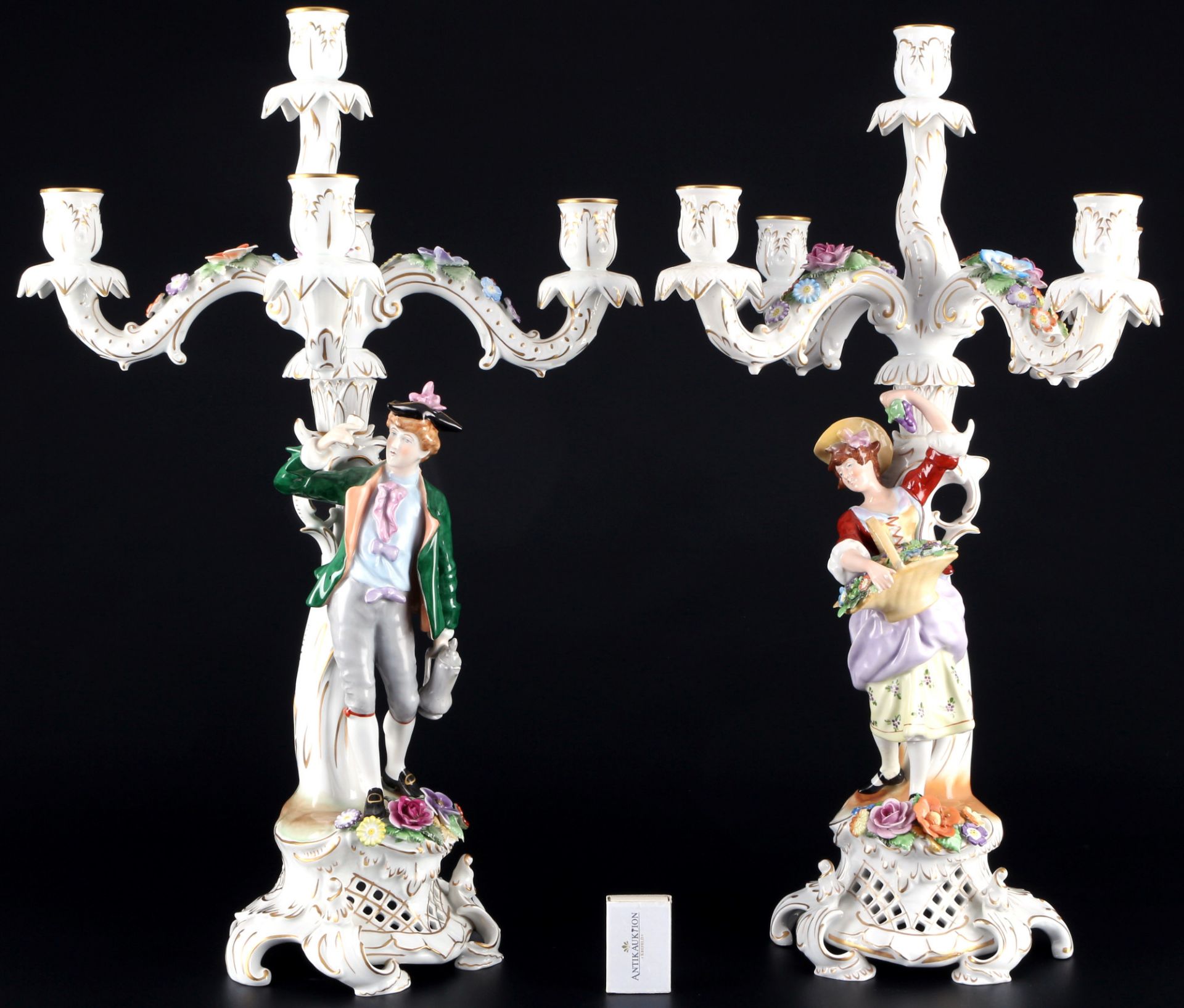 Plaue Schierholz großes Paar Figurenleuchter, 5-flammig, large figural candelabras,
