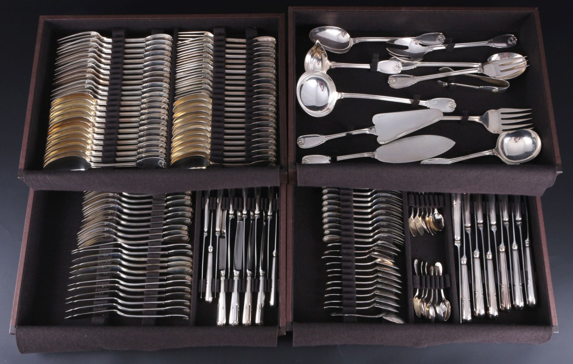 Christofle Cardeilhac Sceaux 925 sterling silver cutlery 143 pieces for 12 pers., Silber 143-teilige