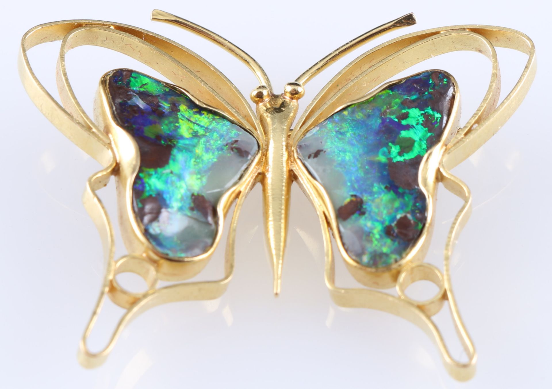 750 Gold Schmetterling Brosche mit Boulder Opalen, 18K gold butterfly brooch with boulder opals, - Bild 2 aus 3