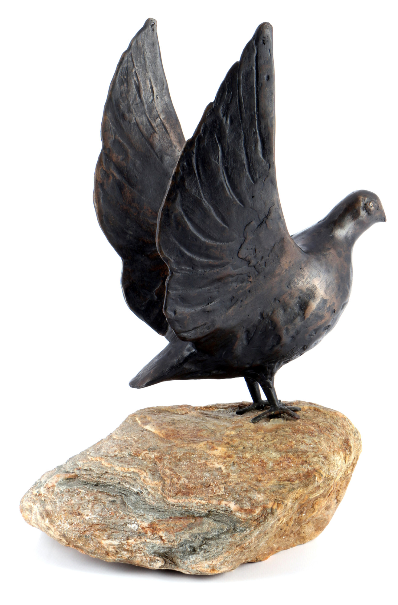Bronze dove on stone, monogrammed, Taube auf Stein, - Image 3 of 5