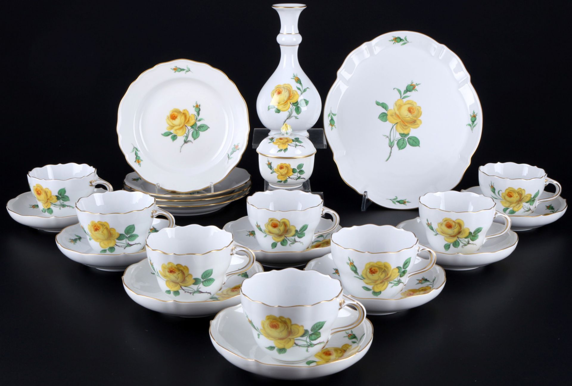 Meissen Gelbe Rose Kaffeeset für 8 Personen, coffee set for 8 pers.,