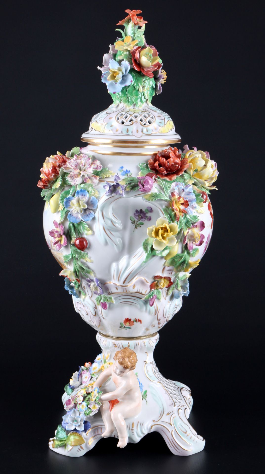 Potschappel Dresden large lidded potpourri vase with romantic figure scenery, Potpourri-Vase, - Image 2 of 8