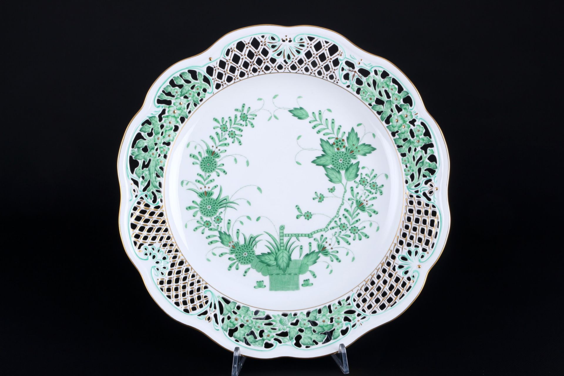 Herend Fleurs des Indes Vert 2 große Durchbruch-Teller 8402, large cutwork plates, - Bild 2 aus 4