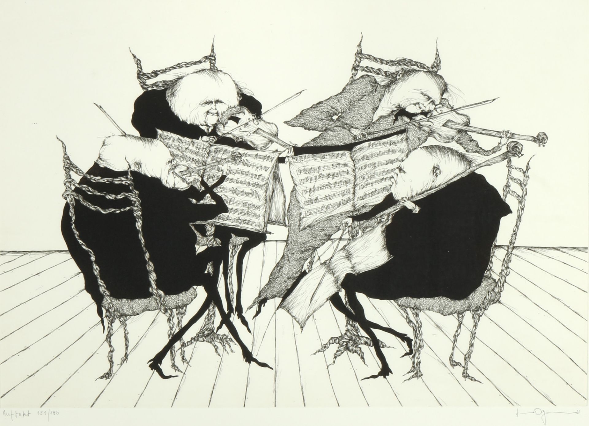 Gertrude Degenhardt (*1940) lithography 4 musicians, Lithographie 4 Musiker,