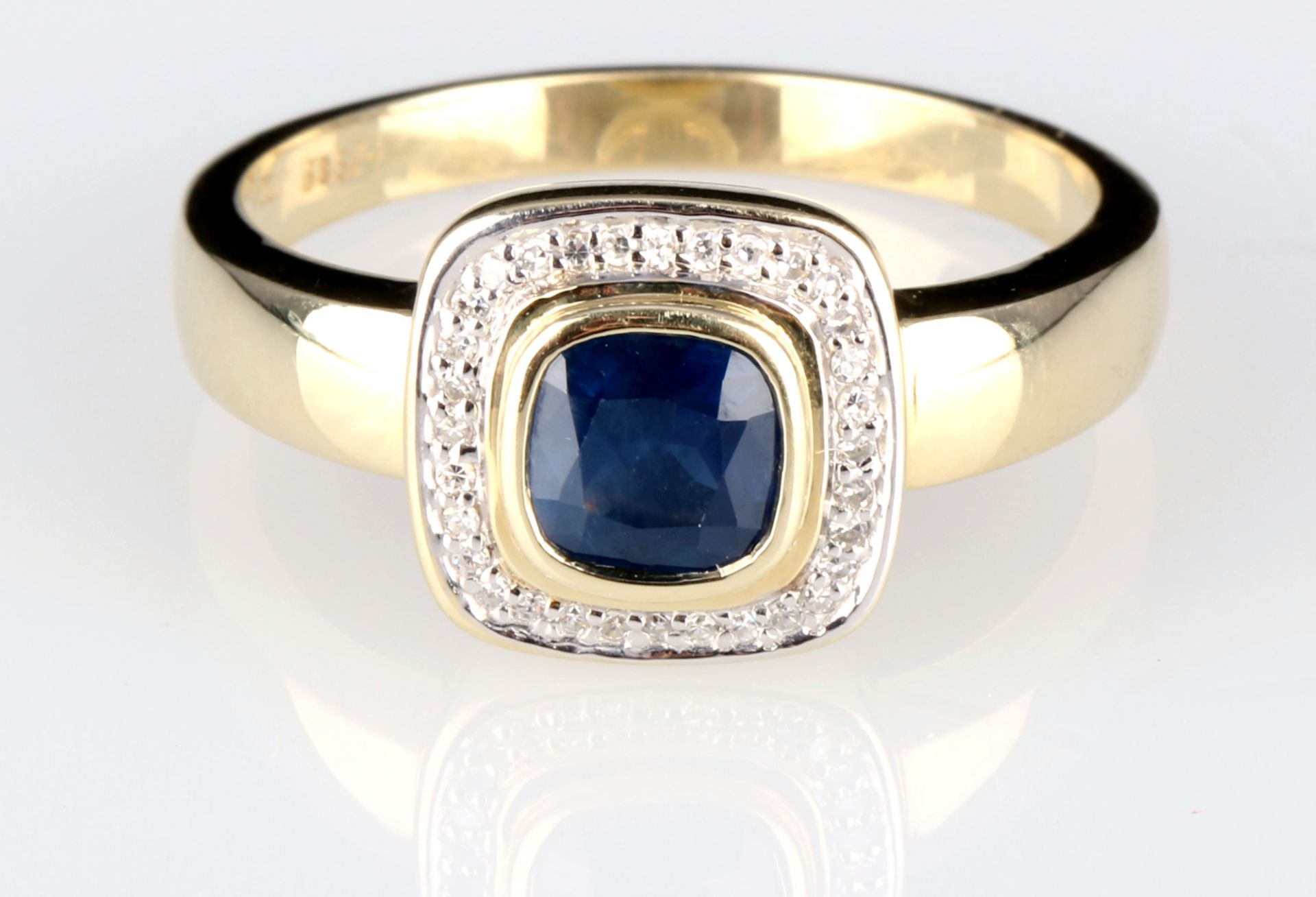 585 Gold Saphirring mit Diamanten, 14K gold sapphire ring with diamonds, - Bild 2 aus 3