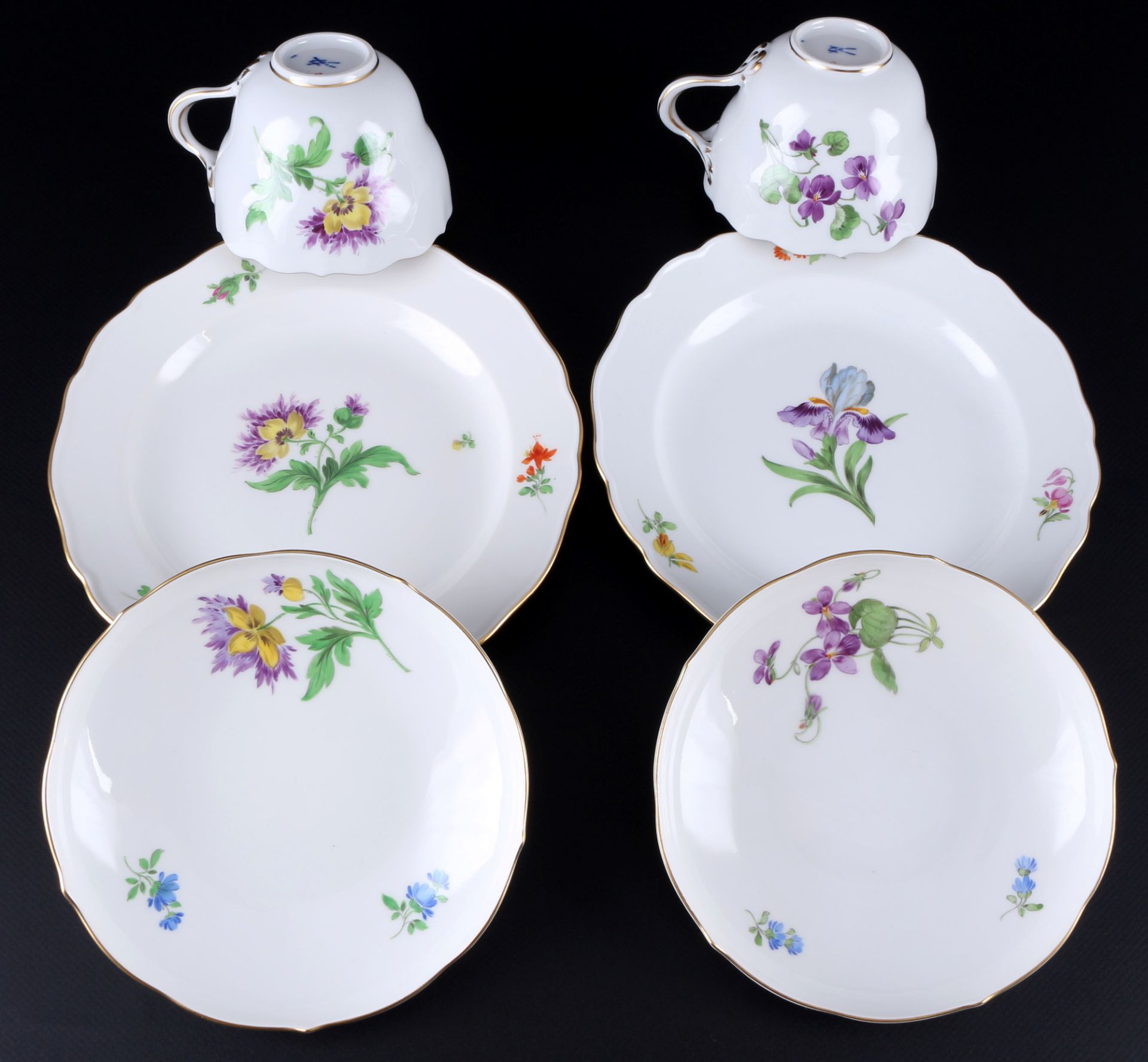 Meissen Flower 5 coffee cups with dessert plates, Kaffeegedecke, - Image 3 of 5