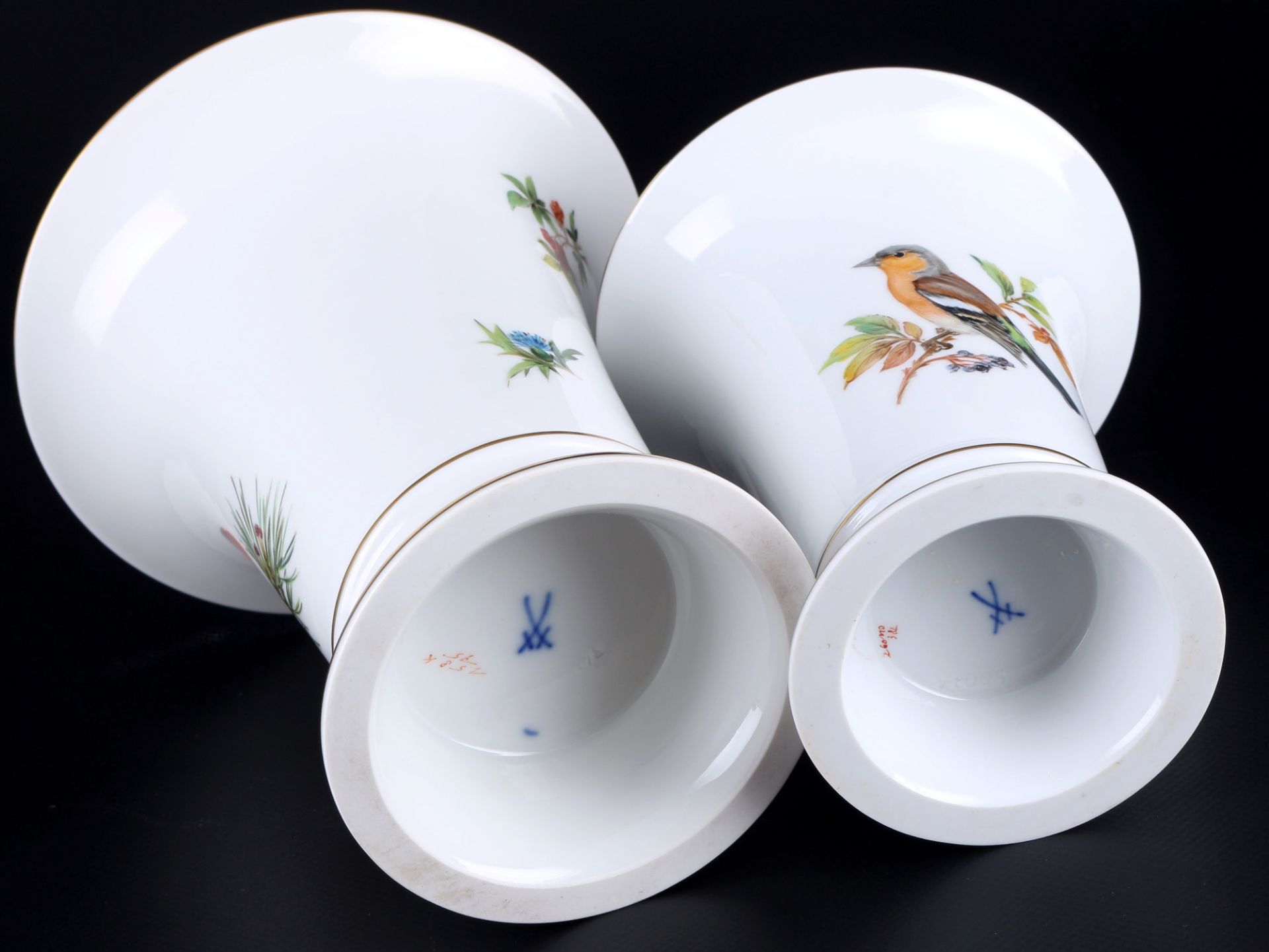 Meissen Vogelmalerei 2 Trompetenvasen 1.Wahl, trumpet vases 1st choice, - Bild 5 aus 5