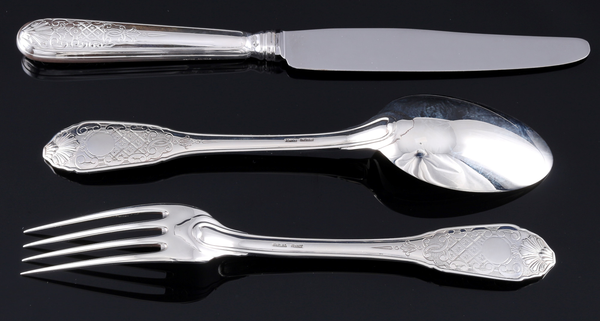 Christofle Royal Cisele 925 sterling silver cutlery for 6 persons, Silber Besteck für 6 Personen, - Image 3 of 5
