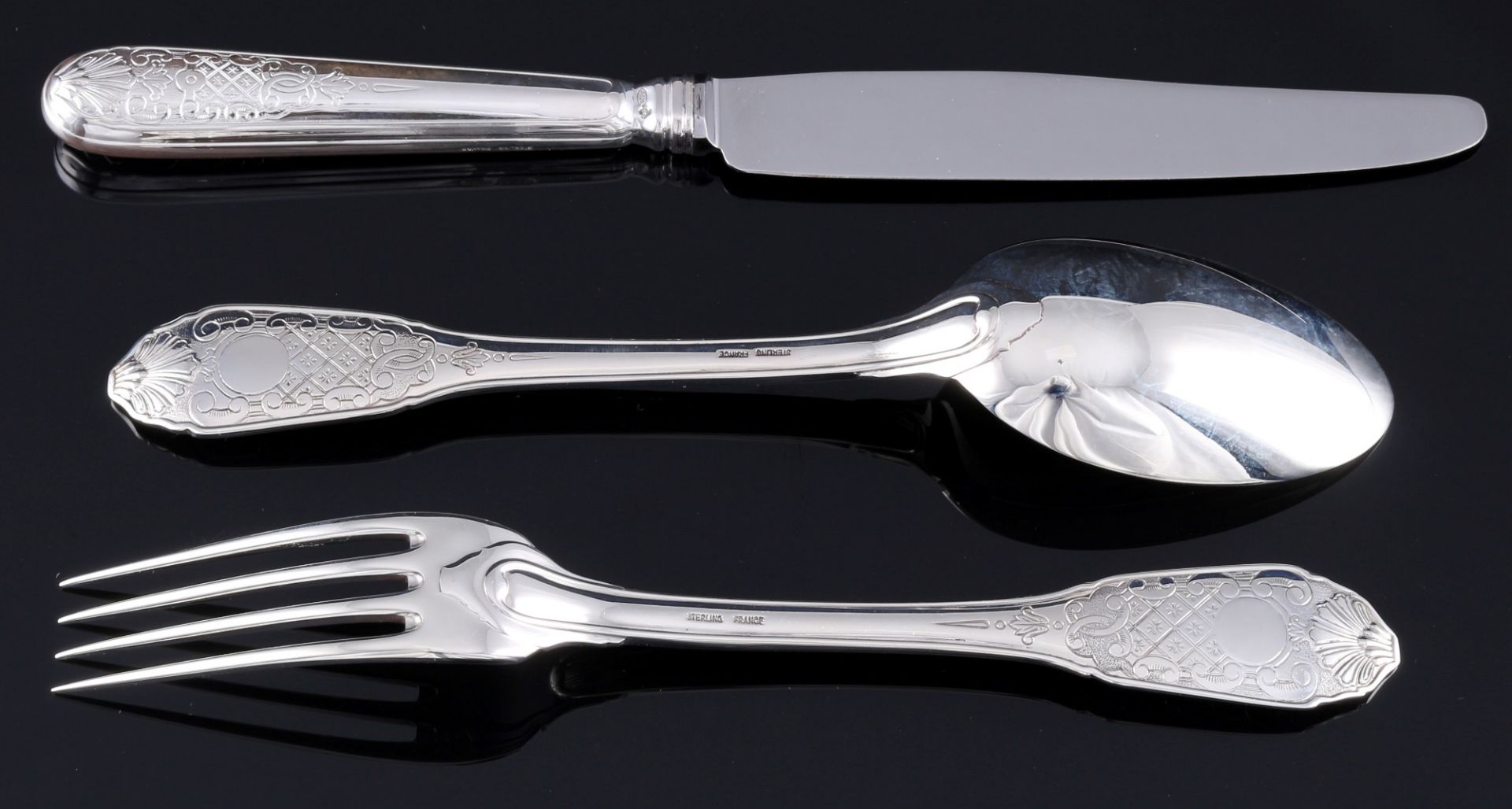 Christofle Cardeilhac Royal Cisele 925 Silber Besteck für 6 Personen, sterling silver cutlery for 6  - Bild 3 aus 5