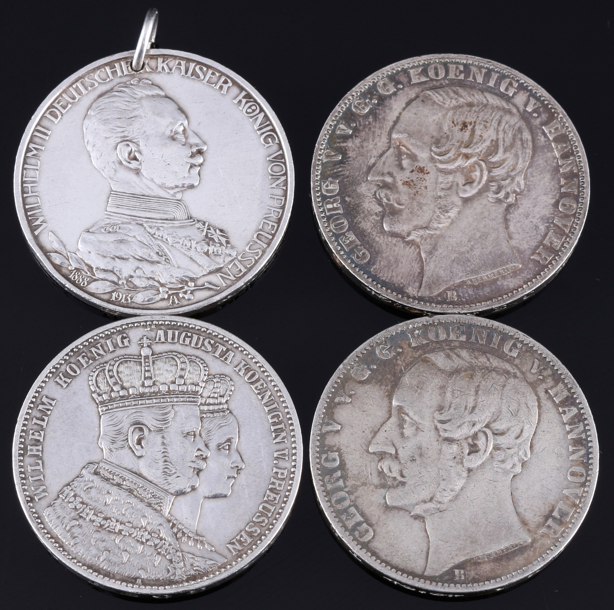 4 silver coins - german Mark and prussian Taler, Silbermünzen - Deutsche Mark und preussische Taler,