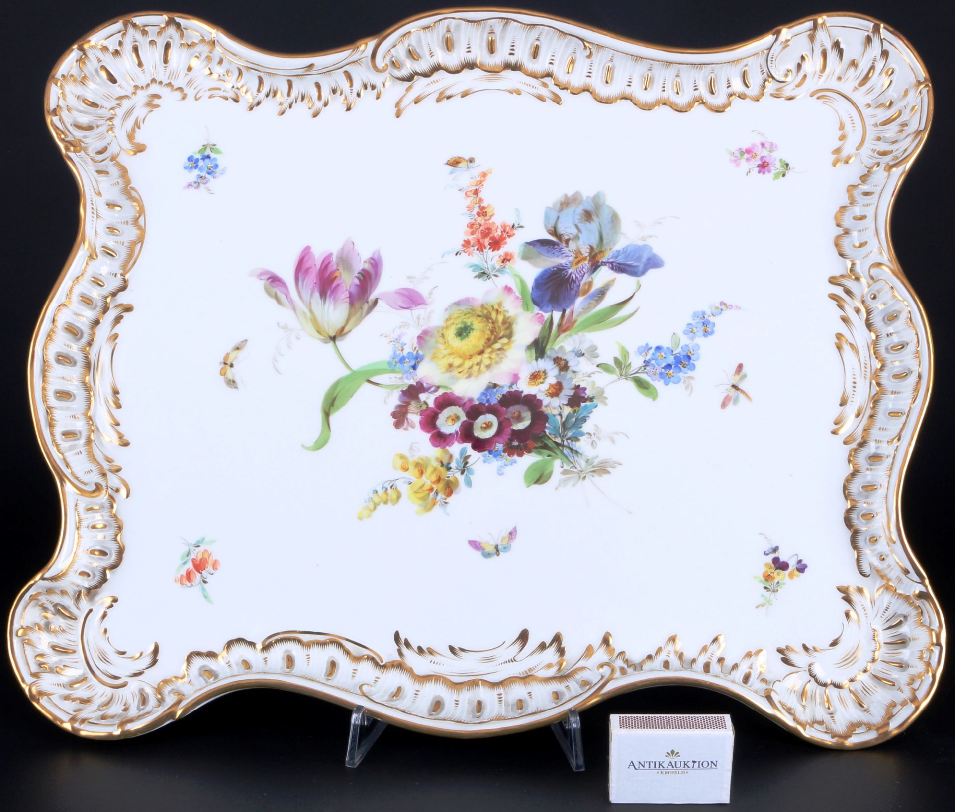 Meissen Blumenbukett großes Prunktablett 1.Wahl, Knaufmarke, large splendor tray 1st choice,