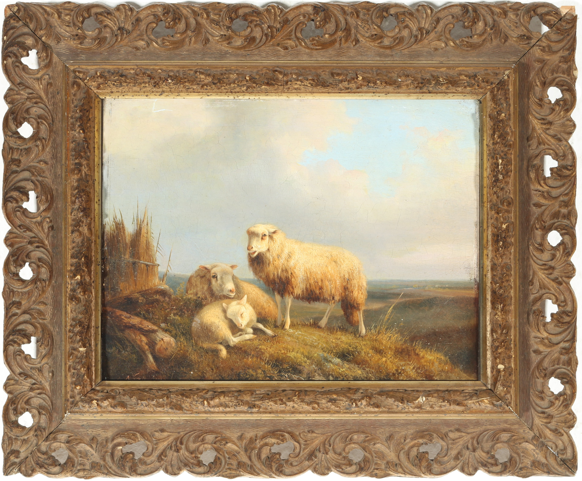 August Knip (1819-1859) resting sheep with lamb, rastende Schafe mit Lamm, - Image 2 of 3