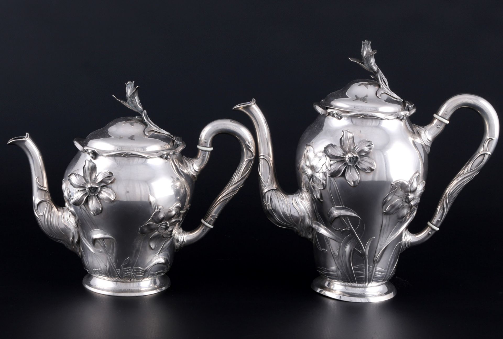 Bruckmann 800 silver coffee tea set art nouveau, Silber Tee- und Kaffeekern Jugendstil, - Image 3 of 6