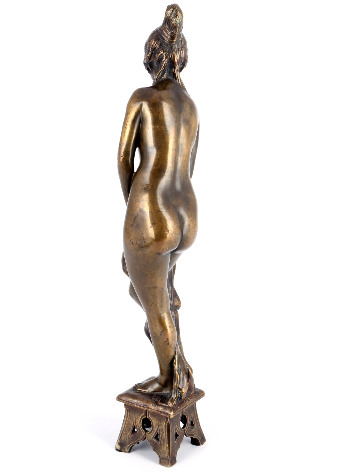 Paul Aichele (1859-1920) bronze female nude act on stool, Bronze weiblicher Akt auf Hocker, - Image 3 of 5