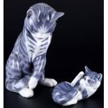 Royal Copenhagen 2 getigerte Katzen, striped cats,