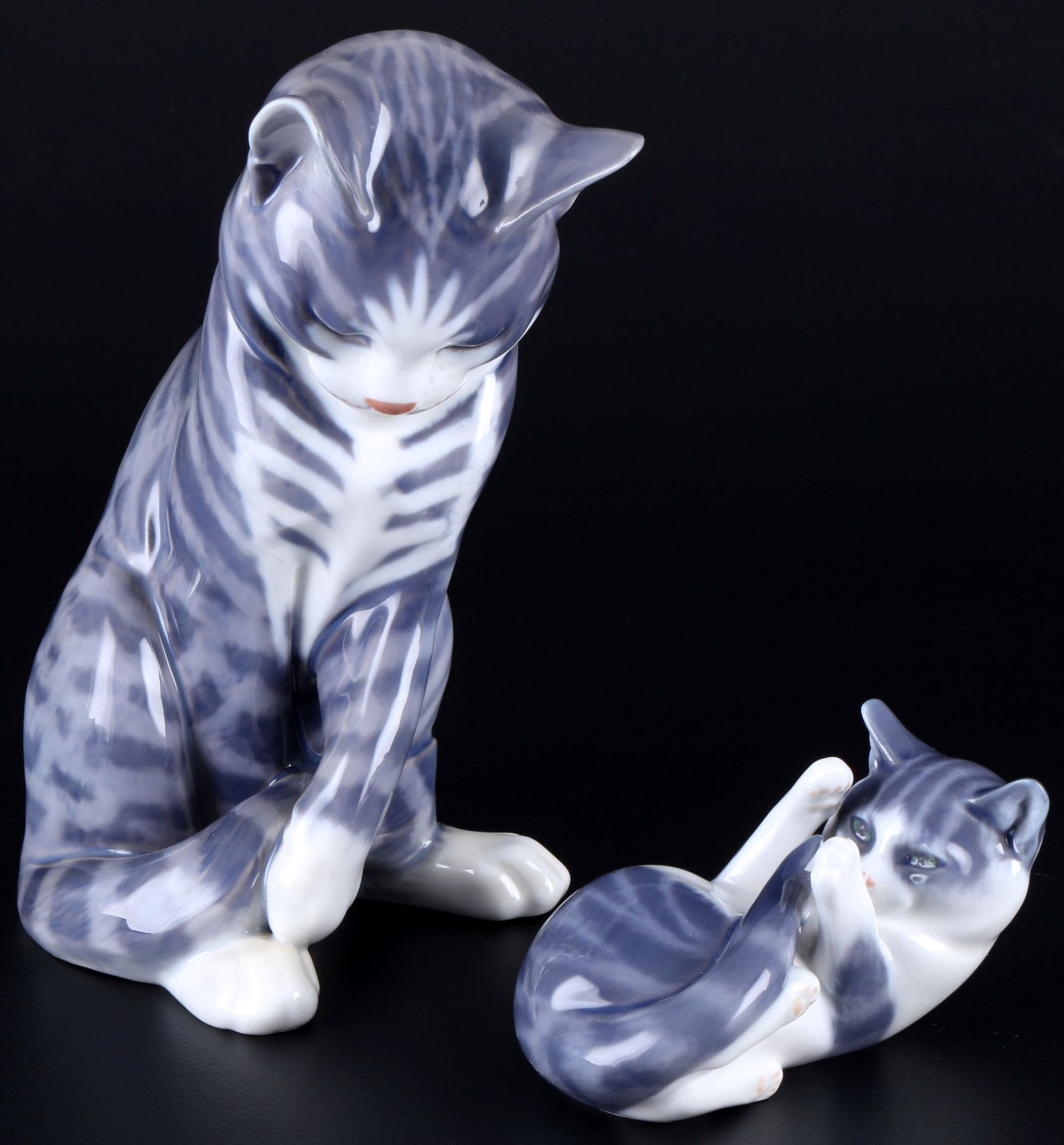 Royal Copenhagen 2 striped cats, getigerte Katzen,