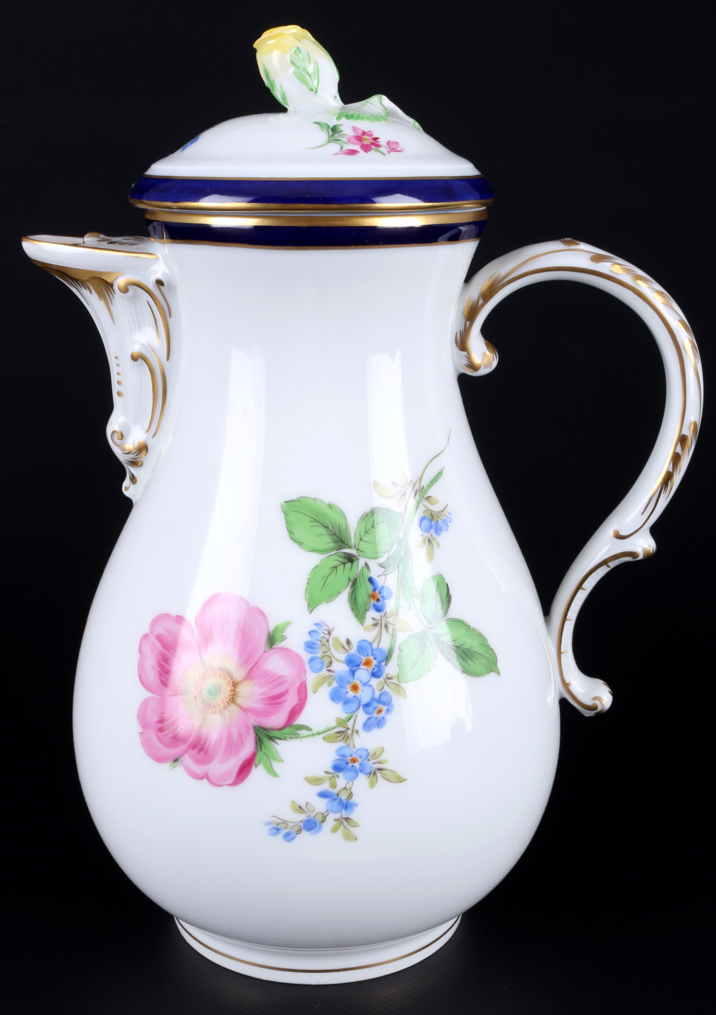 Meissen Flowers with Royal Blue Rim coffee service for 6 persons, Kaffeeservice für 6 Personen, - Image 4 of 6