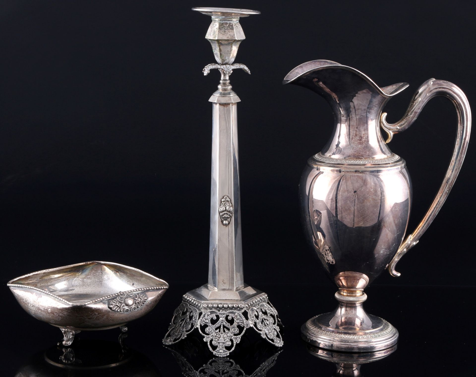 800 Silber Krug, Kerzenständer und Schale, silver jug with candlestick and bowl,