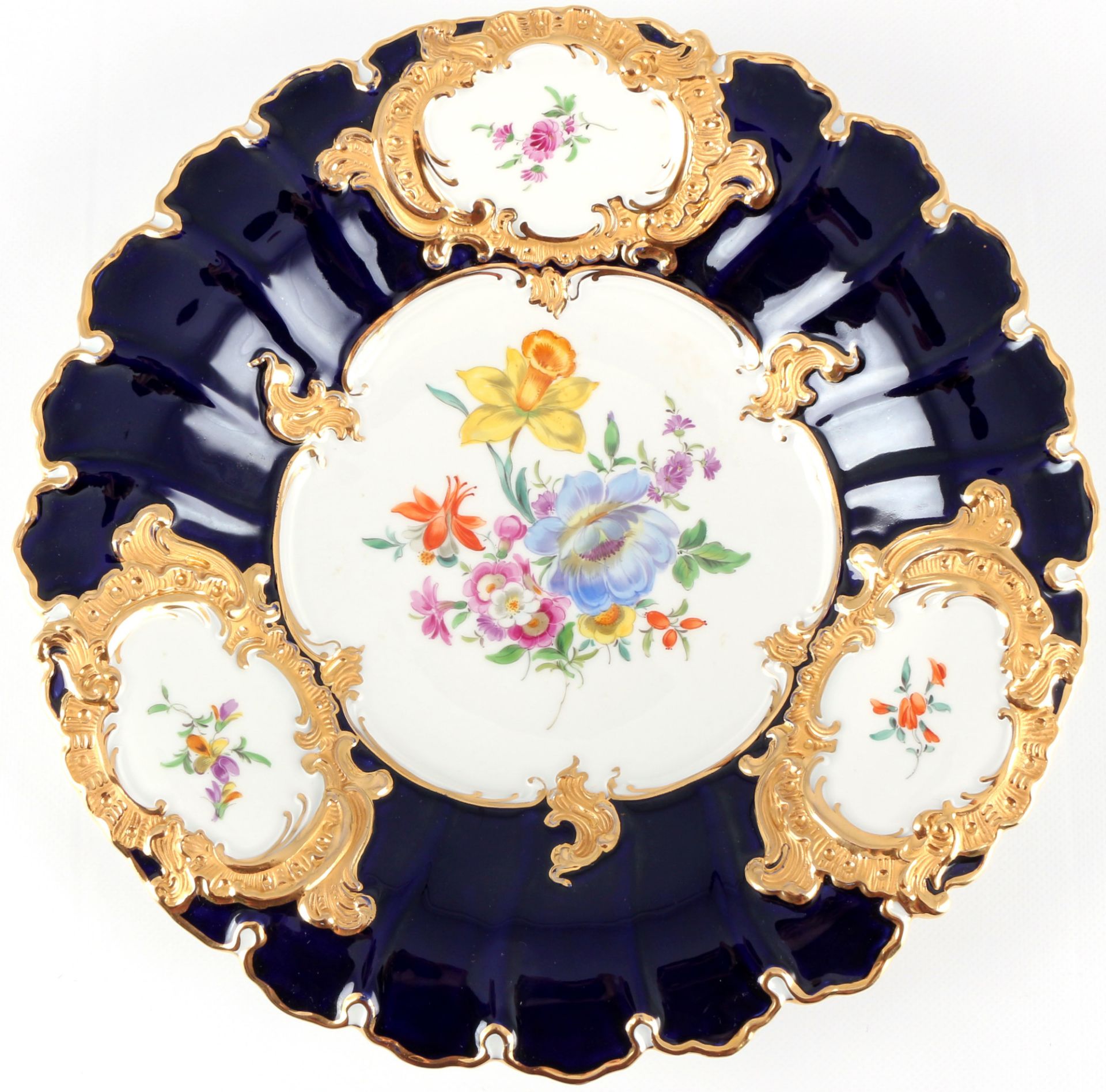 Meissen B-Form Blumenbukett kobaltblau große Prunkschale 1.Wahl, splendor bowl 1st choice,