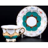 Meissen B-Form russisch grün Mokkatasse 1.Wahl, mocha coffee cup with saucer 1st choice,